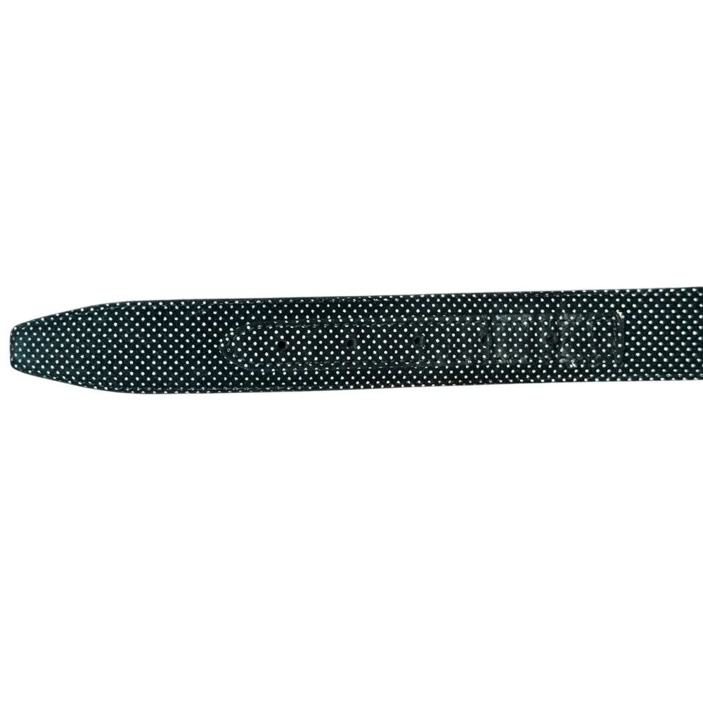 Bugatchi Mens Black White Polka Dot Leather Dress Belt Made in Italy Size 40 42
